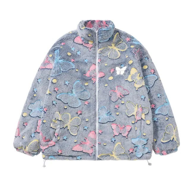 Faux Rabbit Fur Loose Casual Cotton padded Clothes Embroidered Coat Red - Shop at LoveMi