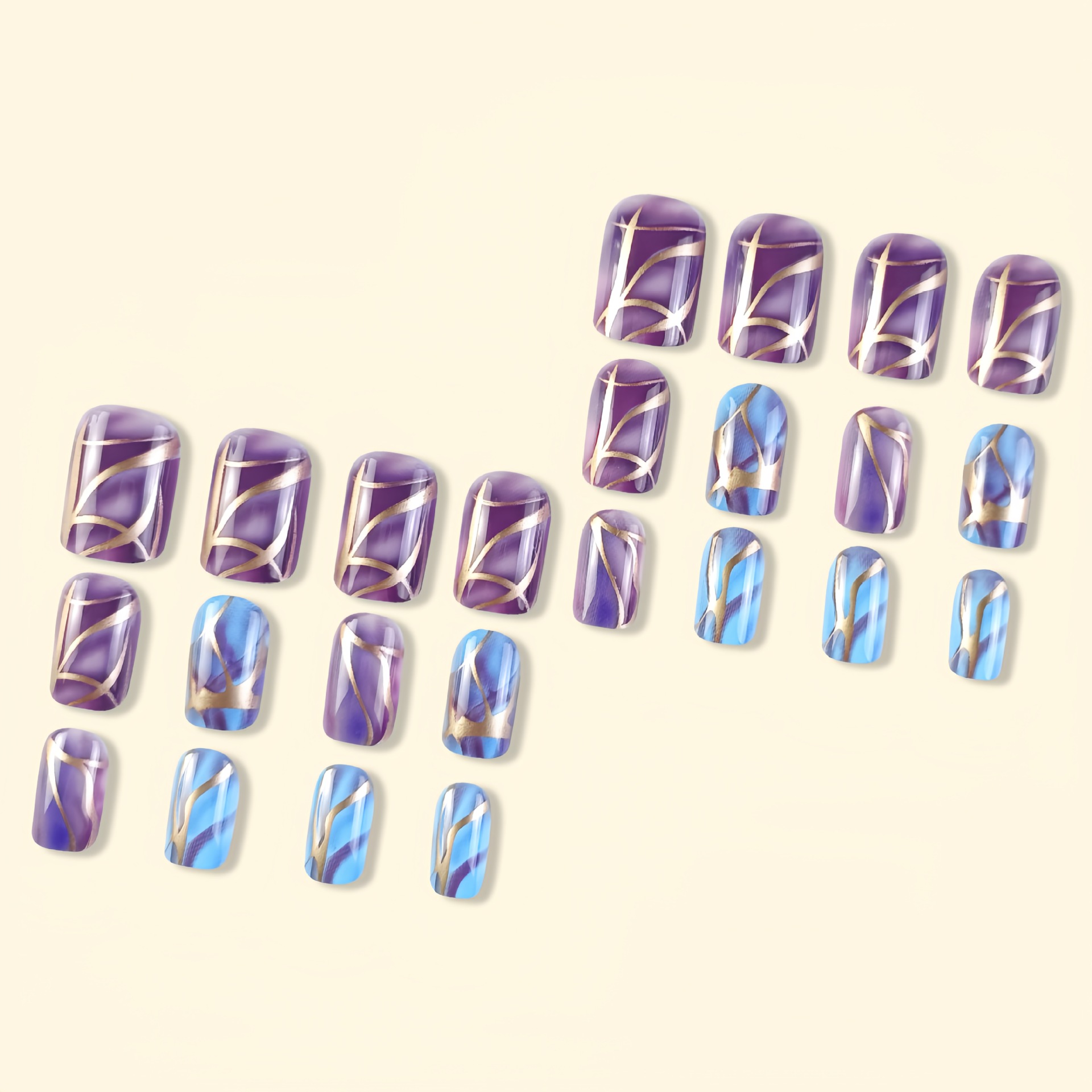 European And American Style Mid-length Purple Striped Nail Stickers