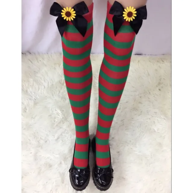 Christmas Socks Holiday Bow Stripes Black Knot_Sunflower - Shop at LoveMi