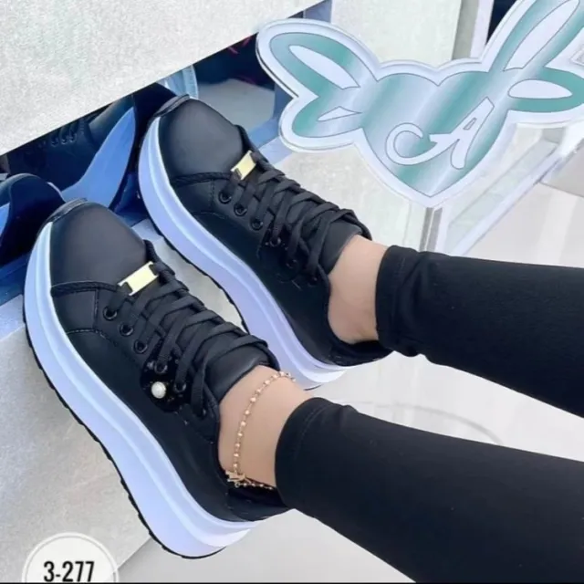 Women's Platform Shoes Lace up White Shoes Black - Shop at LoveMi