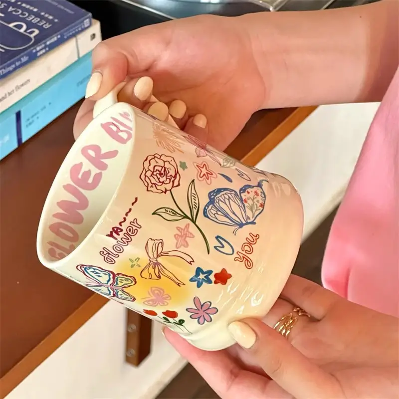 Good-looking Graffiti Butterfly Cream Ceramic Cup