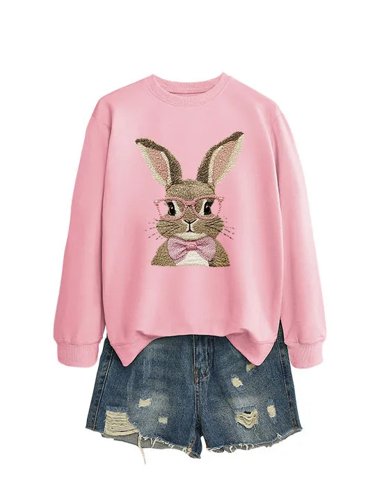 Brown Rabbit Bow Round Neck Sports Sweater Pink Sweatshirt - Shop at LoveMi