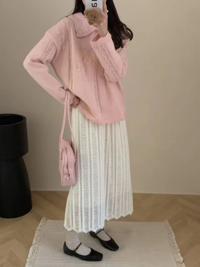 High Sense Niche Peter Pan Collar Sweater Women Pink - Shop at LoveMi