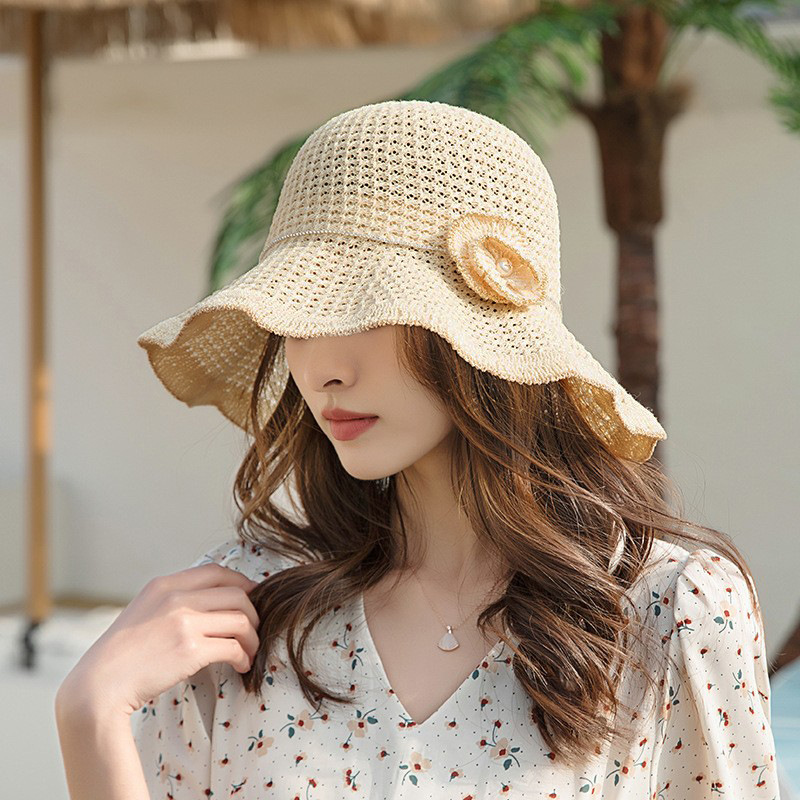 Female Spring And Summer Japanese Face Cover Sun proof Sun shade Fisherman Hat Beige - Shop at LoveMi