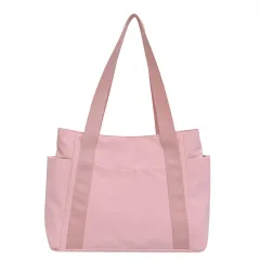New Japanese Style Solid Colour Tote Bag Shoulder Bag Casual Simple Canvas Handbag - Pink - View 1
