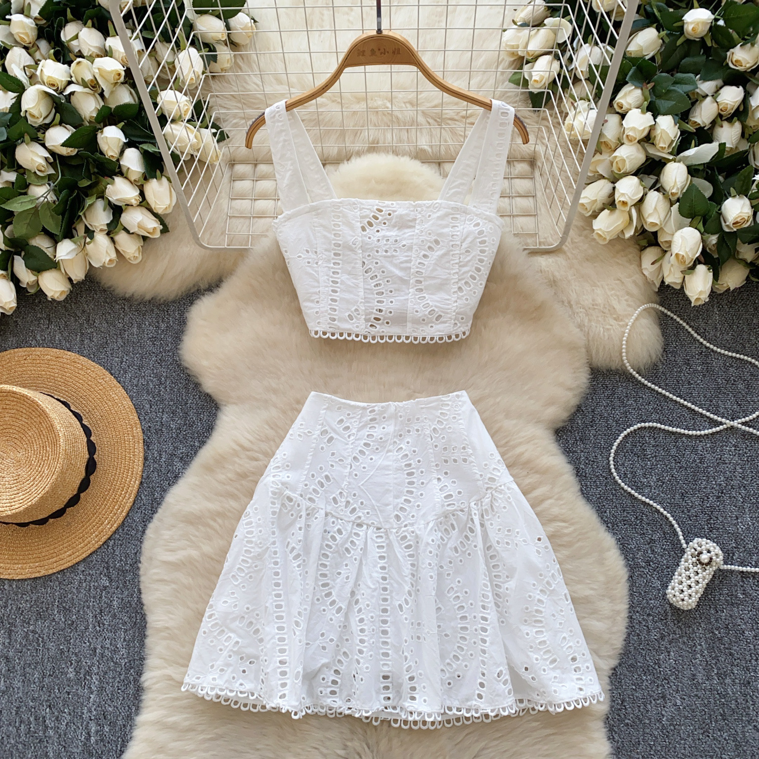 European And American Hot Girls Hollow Embroidery Suit White - Shop at LoveMi