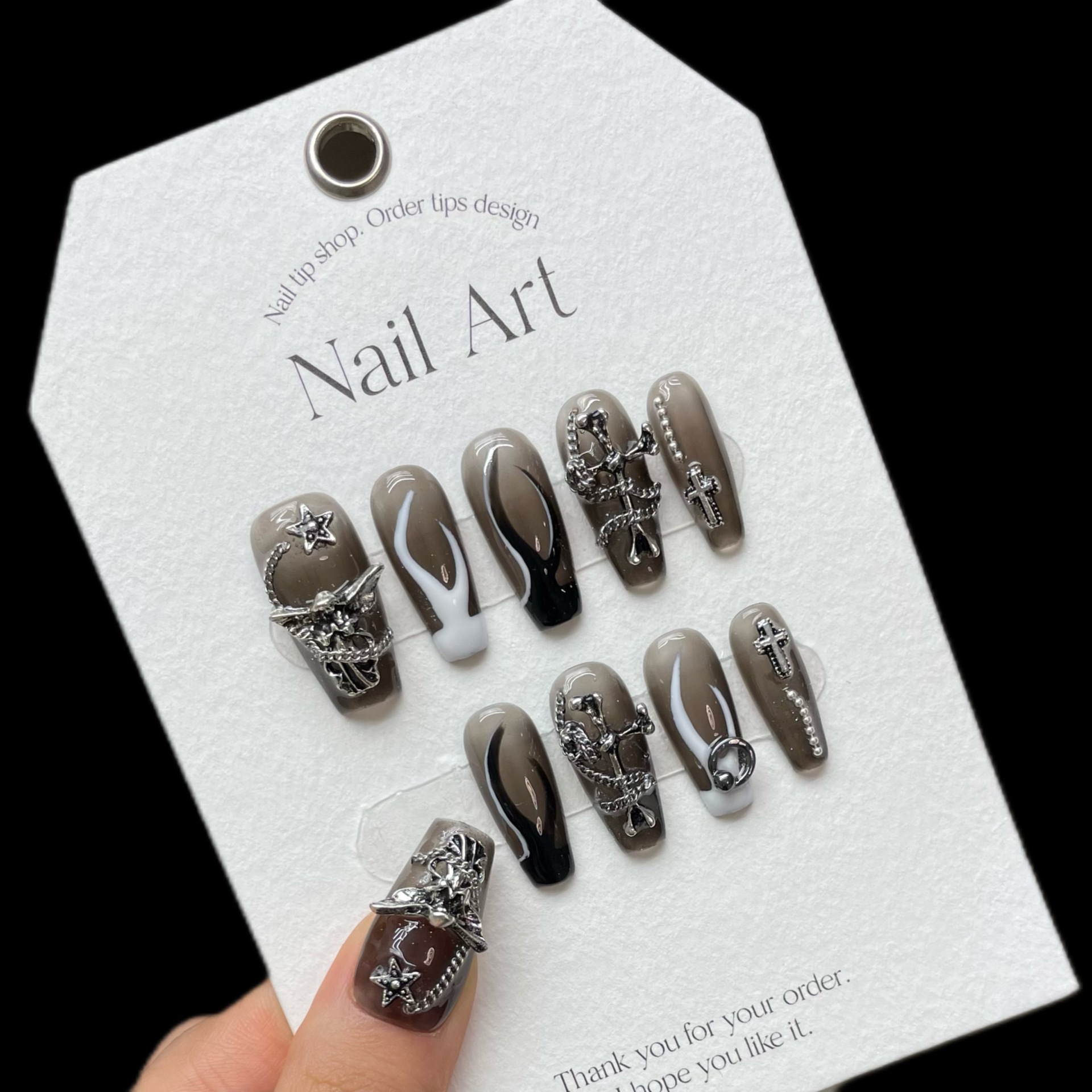 Handmade Dark-style Nail Art Black-and-white Heavy Metal Nails
