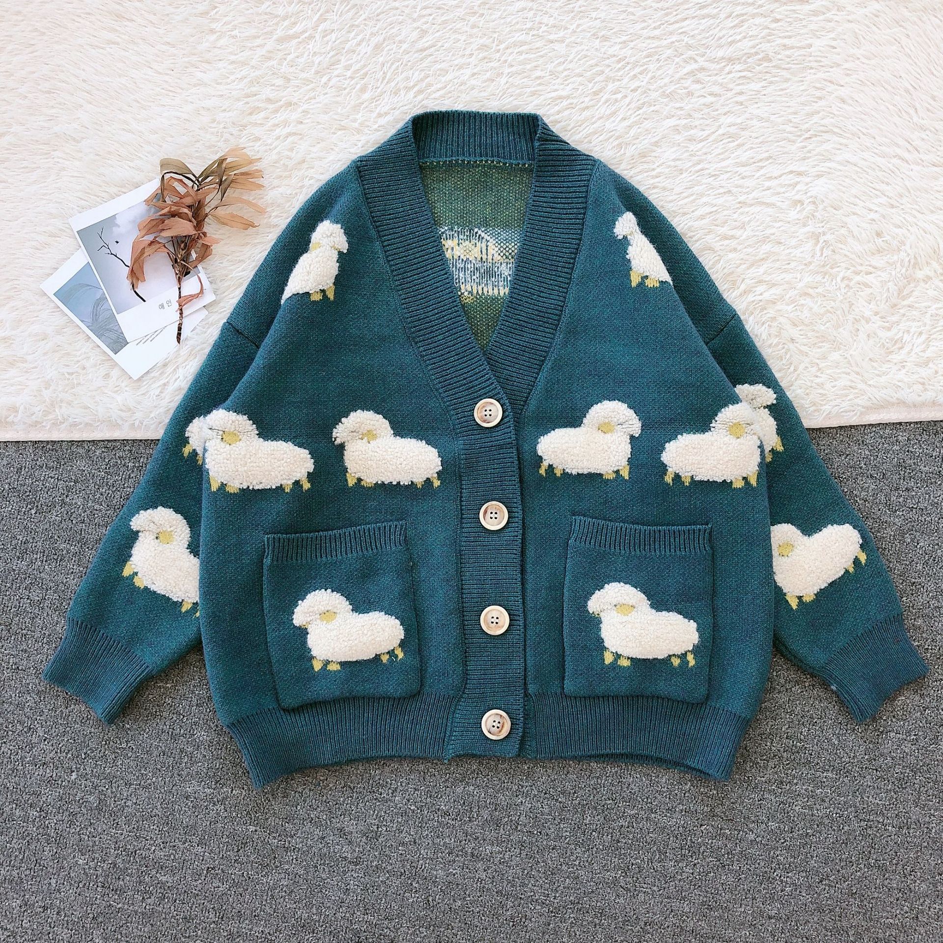 Dark Green Sheep Cardigan