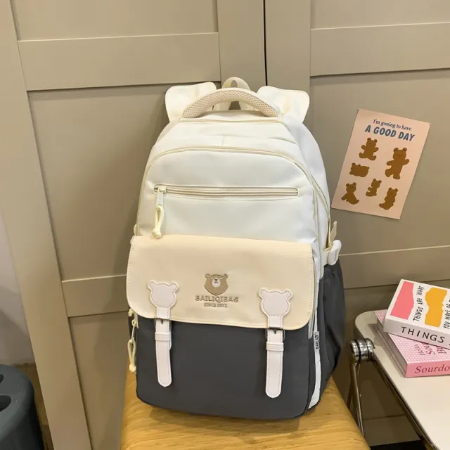 Retro Cute Contrast Color Backpack Women's Cartoon Casual Backpack Gray - Shop at LoveMi