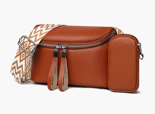 First Layer Cattlehide Leather Fashion Shoulder Messenger Bag For Women Brown - Shop at LoveMi
