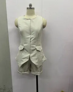Summer New Women's Solid Color Slim Sleeveless Vest High Waist Shorts Two-piece Set - Apricot - View 1