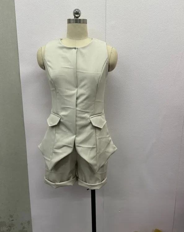 Summer New Women's Solid Color Slim Sleeveless Vest High Waist Shorts Two piece Set Apricot - Shop at LoveMi