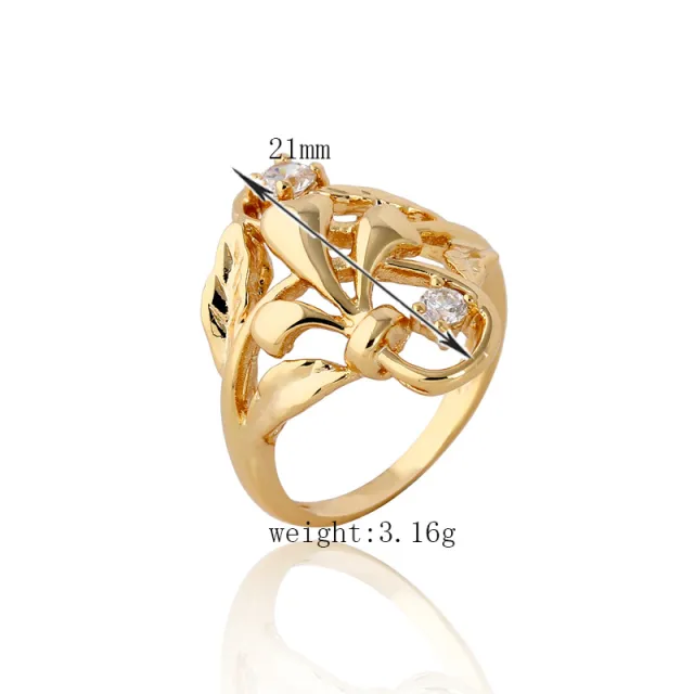 Exaggerated Irregular Leaf Zircon Ring Gold White - Shop at LoveMi