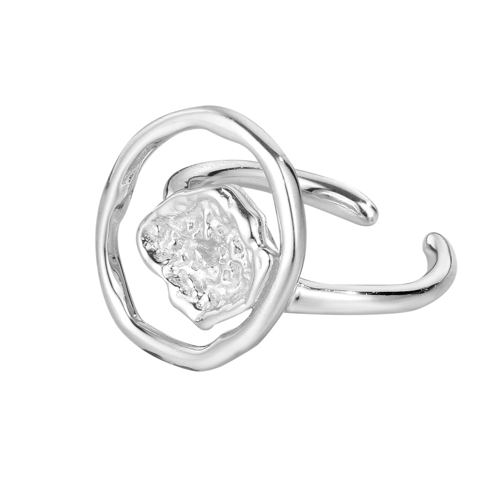 Simple S925 Sterling Silver Irregular Convex  Female Ins Opening Hollow Circle Index Finger Ring