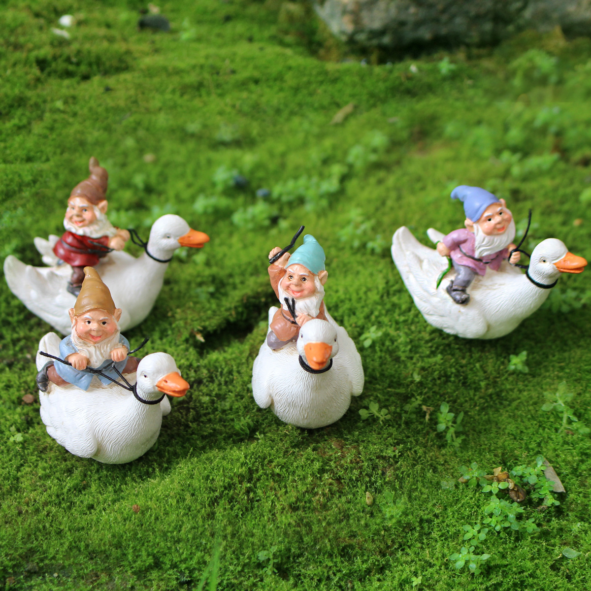 Set Of Four Riding Duck Dwarf