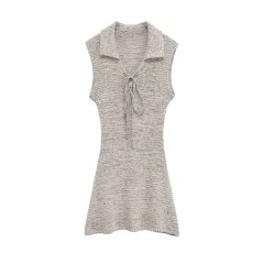 Summer New Fashion Slim-fit Bow Short Dress - Gray - View 1