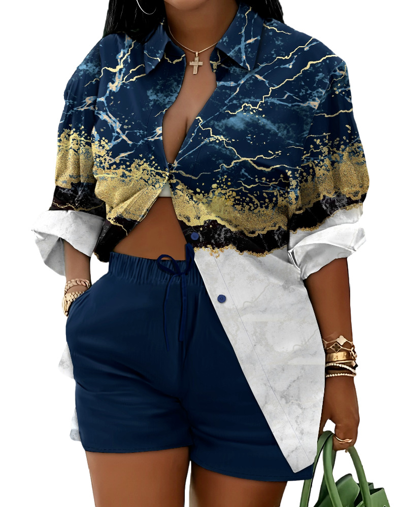 Women's Lace Up Printed Shorts Suit - Image 15