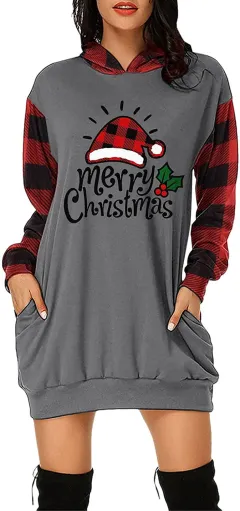 Christmas City Casual Hooded Loose fitting Dress - 6Style-M - View 1