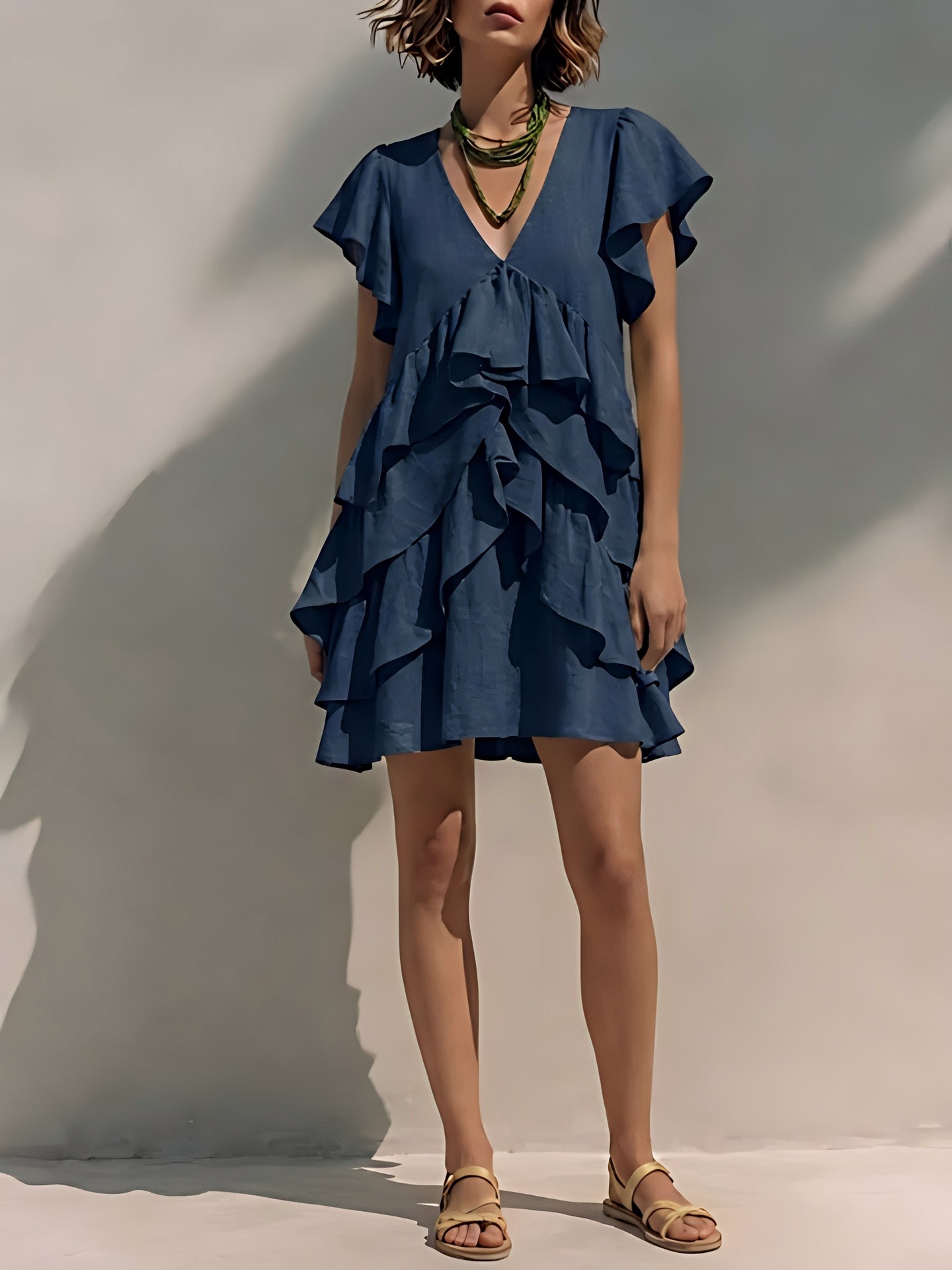Women's casual loose dress in dark blue – back view