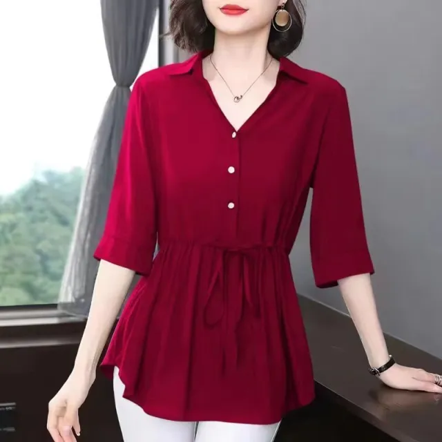 Middle aged And Elderly Women's Chiffon Shirt Red - Shop at LoveMi