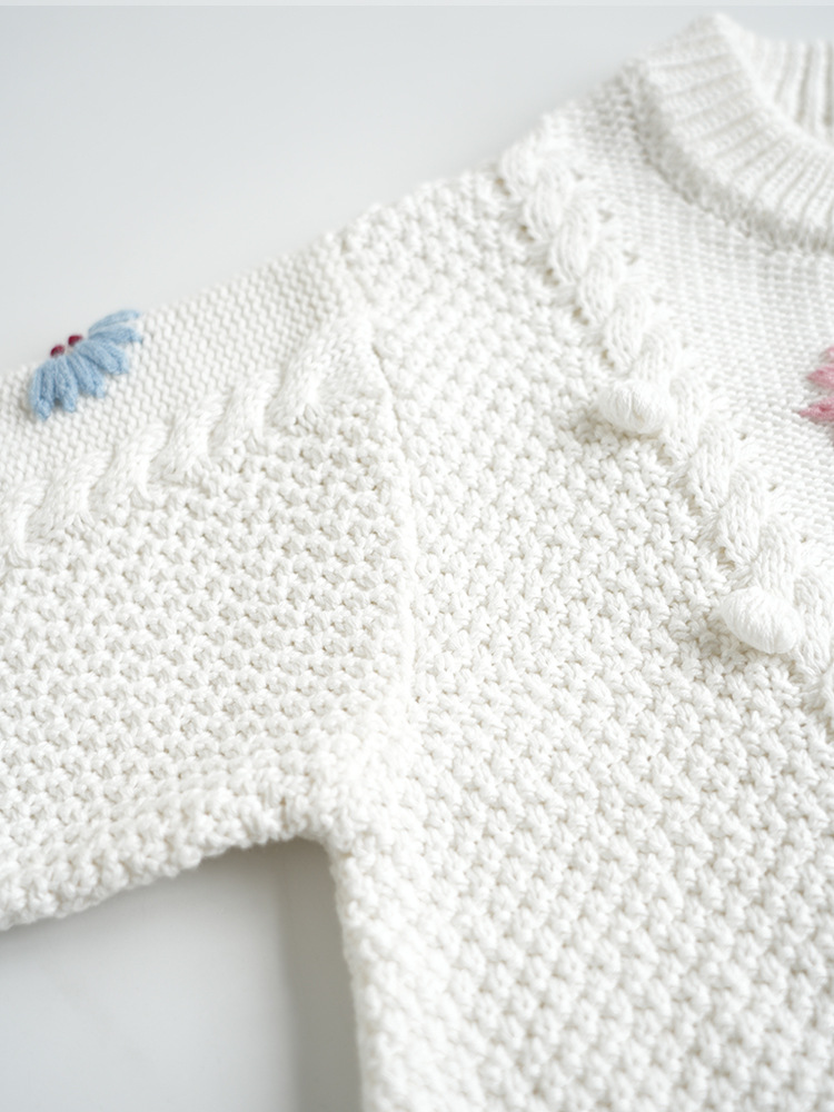 Pullover Baby Cotton Sweater Hand Embroidered Flower Coat