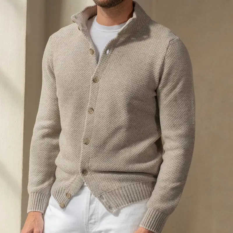 New AutumnWinter Mens Solid-Color Long-Sleeve Knitted Sweater