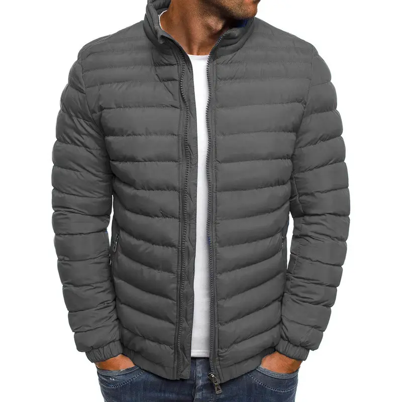 Men Jacket Zipper Solid Color Long Sleeves Pockets Coldproof Autumn Thicken