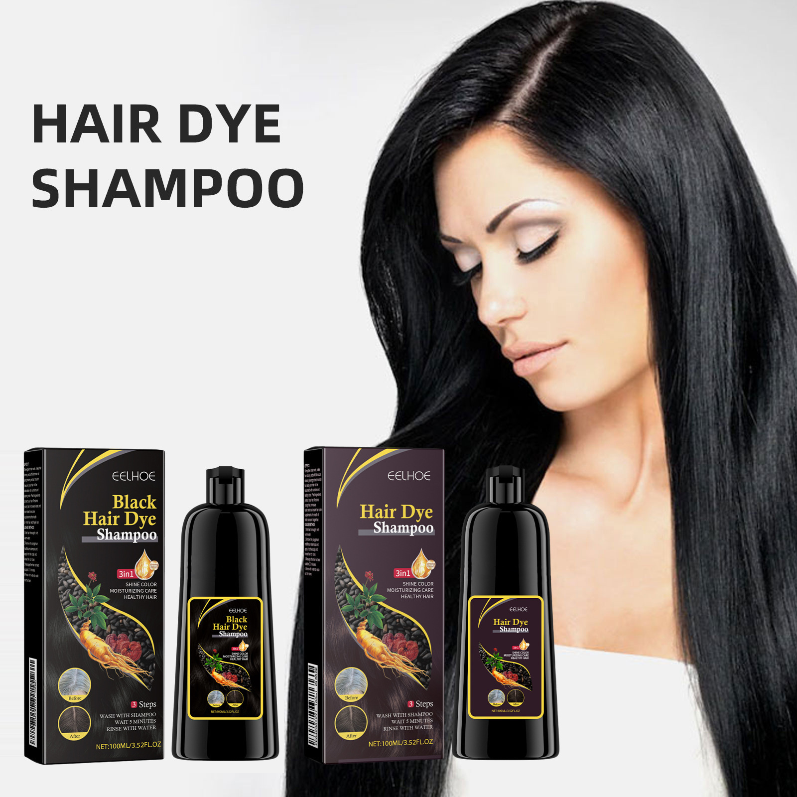 EELHOE Black Hair Shampoo Polygonum Multiflorum For DarkLustrousAnd Nourished Hair