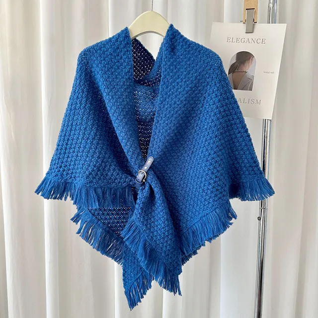 Tassel Cape And Shawl All matching Thick Warm Neck Protector Blue - Shop at LoveMi