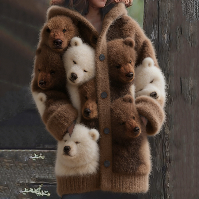 Casual 3D Cat-Print Hoodie Cloak Coat