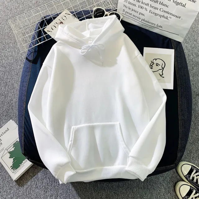 Women's Fall Winter Hooded Loose Solid Color Hoodie White - Shop at LoveMi