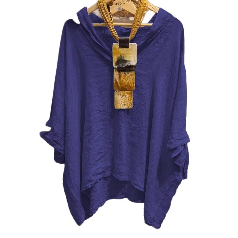 Womens Fashionable Casual Cotton-Linen Loose Shirt