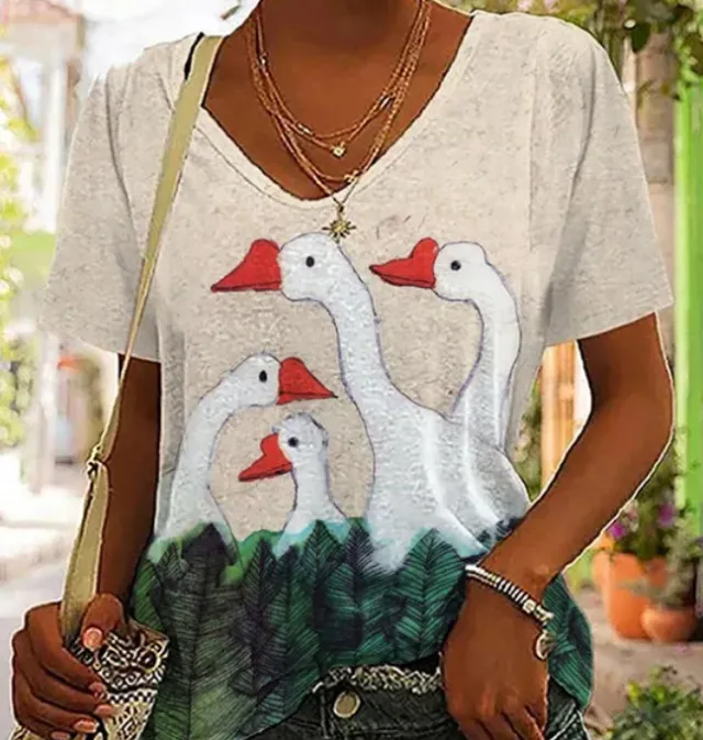 Fashionable 3D Printed Loose Short sleeved Top For Women V1Z651623001 - Shop at LoveMi