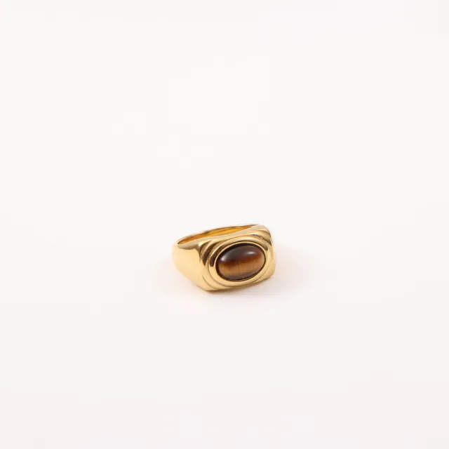 Titanium Steel Electroplated Tiger Stone Ring Gold - Shop at LoveMi