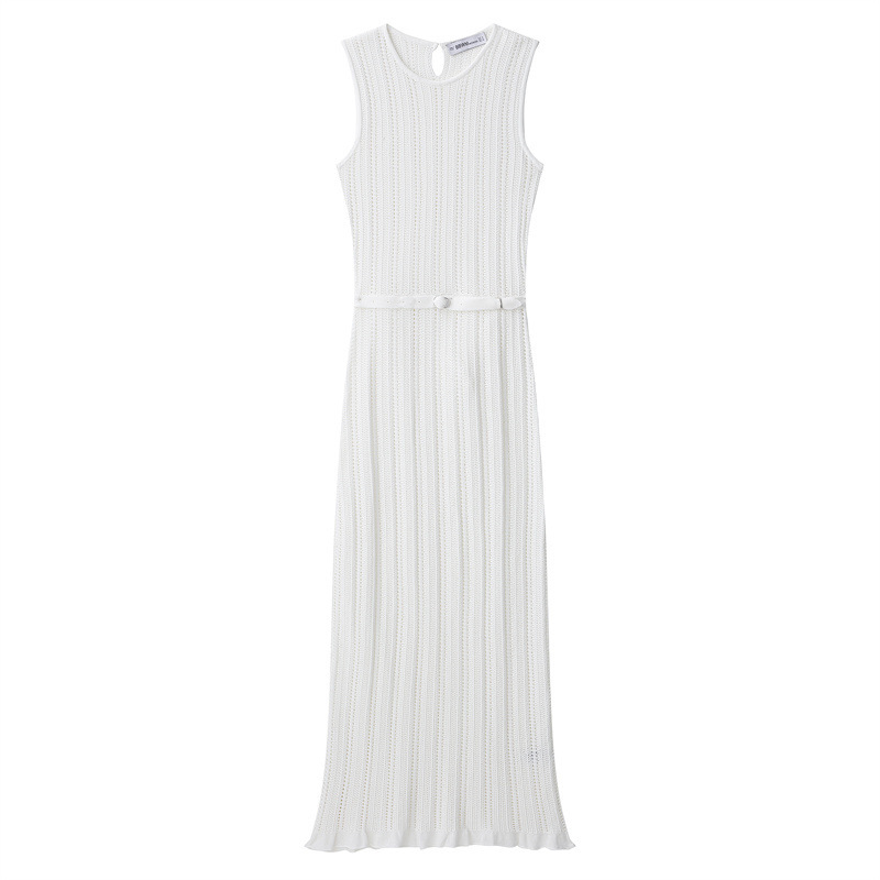 Women's European And American Belt Mesh Knitted Midi Skirt Dress