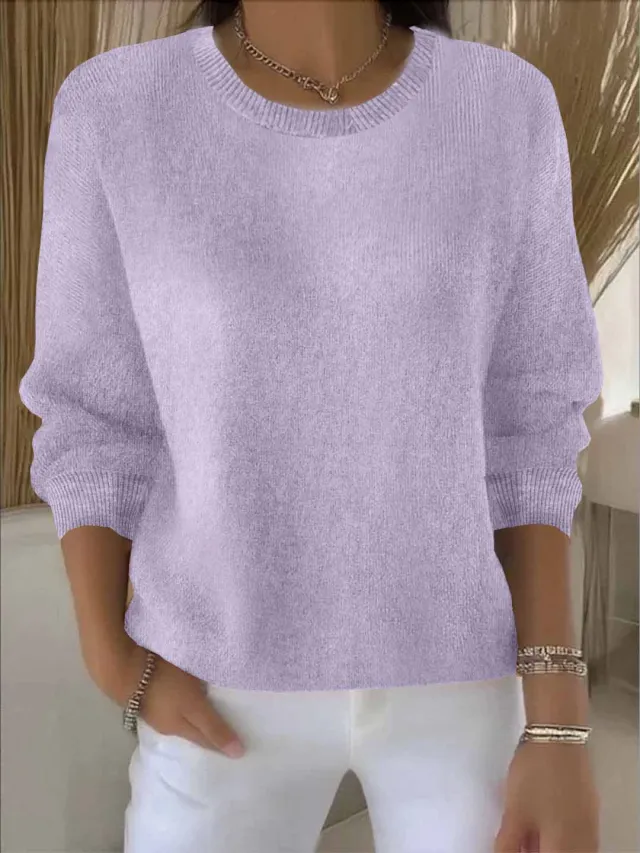 Women's Solid Color Long Sleeve Sweater Light Purple - Shop at LoveMi