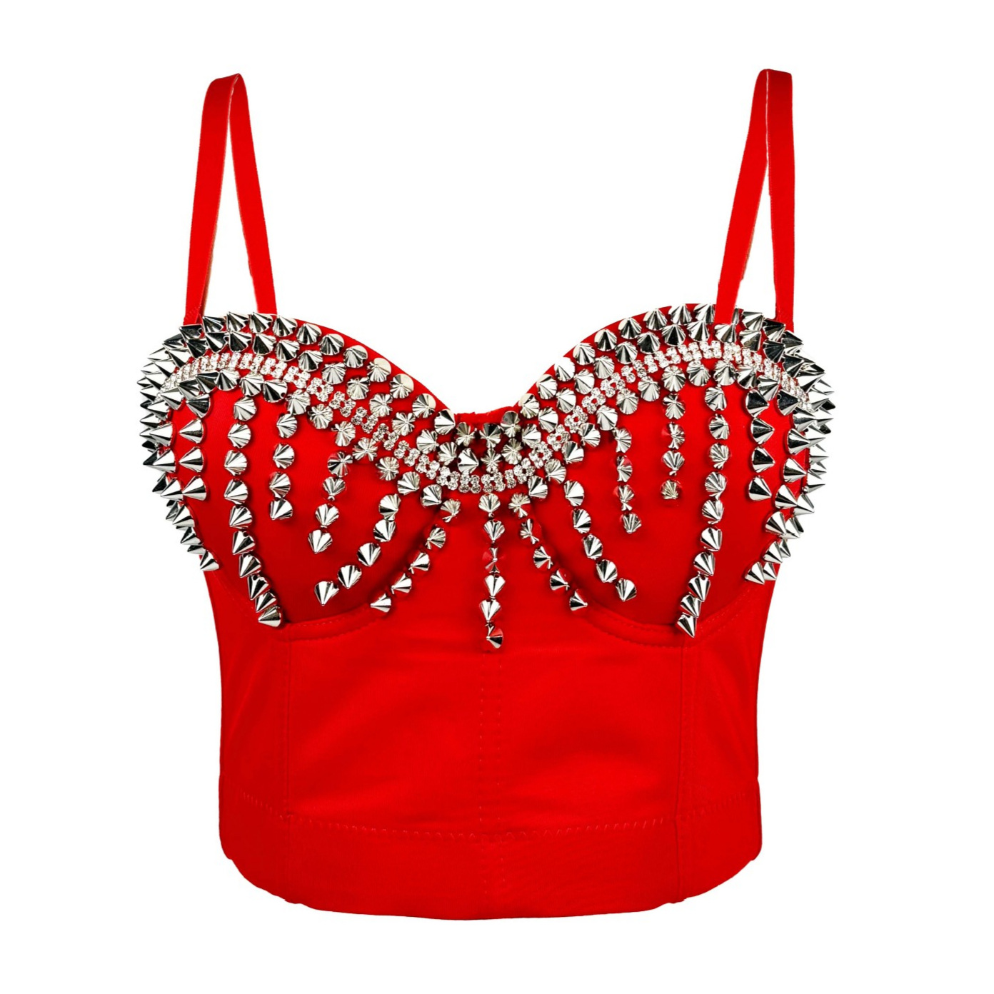 Sleek Edgy Outerwear Top With Exposed Midriff And Decorative Rivets