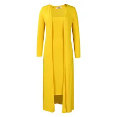 European And American Women's Clothing Casual Solid Color Suspender Skirt Long Twinset - Yellow - View 1
