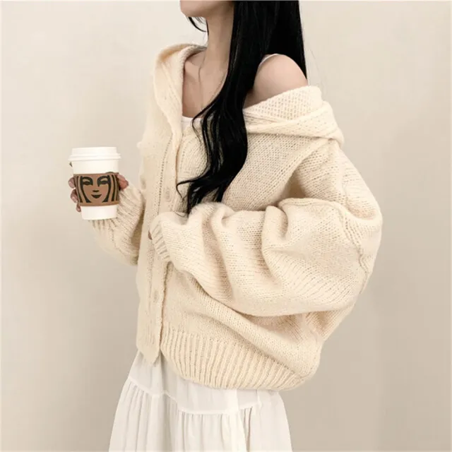 Korean Style Sweater Coat Single Row Button Knitted Cardigan Milky White - Shop at LoveMi
