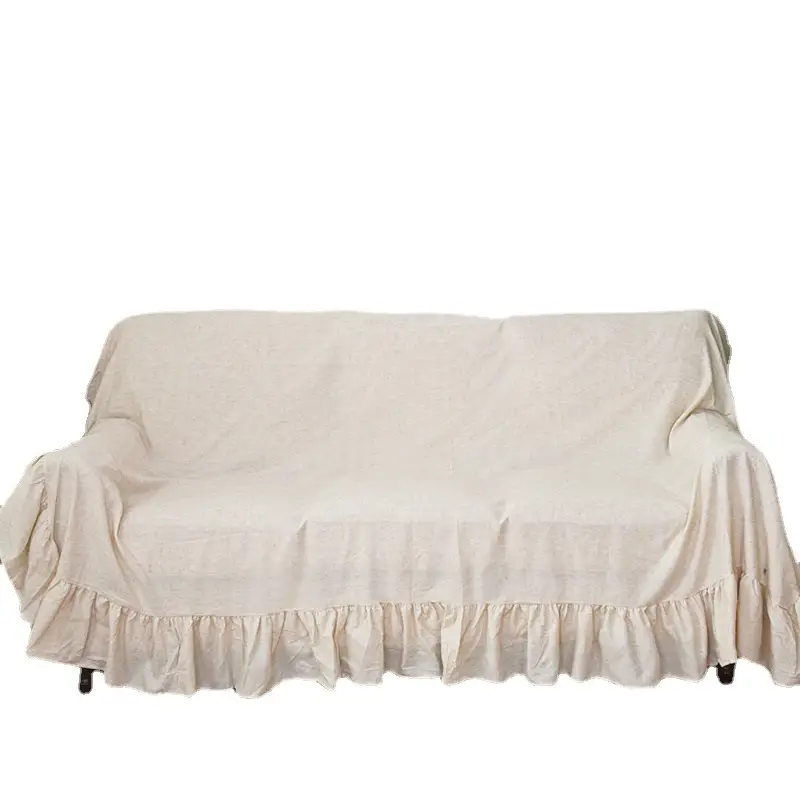 Sofa Cover Wholesale Linen-Colored Ruffled Edge Full-Cover Sofa Cloth