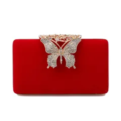 Women's Velvet Banquet Bag Evening Wear Dress Clutch - Red - View 1