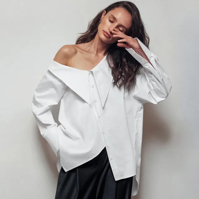 Sexy Cold shoulder Elegant Loose Shirt White - Shop at LoveMi