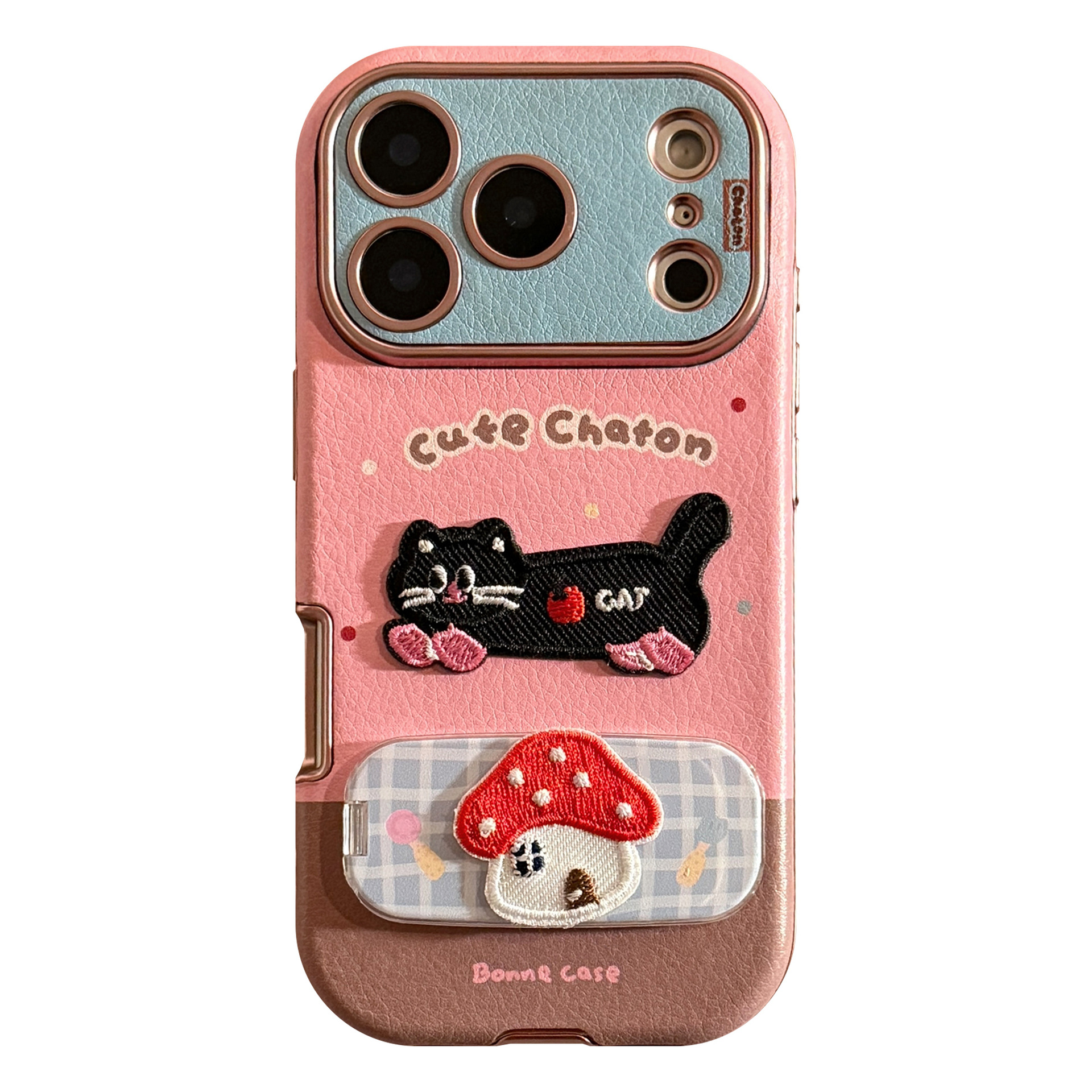 Embroidered Cat And Puppy Phone Case In Colorful Leather With A Mirror Finish