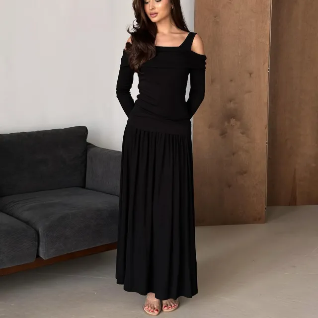 Strappy Top Gathered Maxi Skirt Casual Set Black - Shop at LoveMi