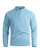 Mens Waffle-Texture Henley-Neck Long-Sleeve Polo Shirt view 8