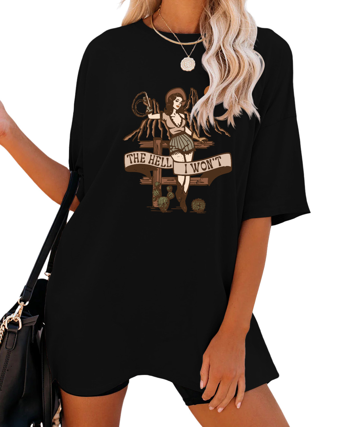 Women's Fashion Casual The Hell I Won't Print Round Neck Short Sleeve