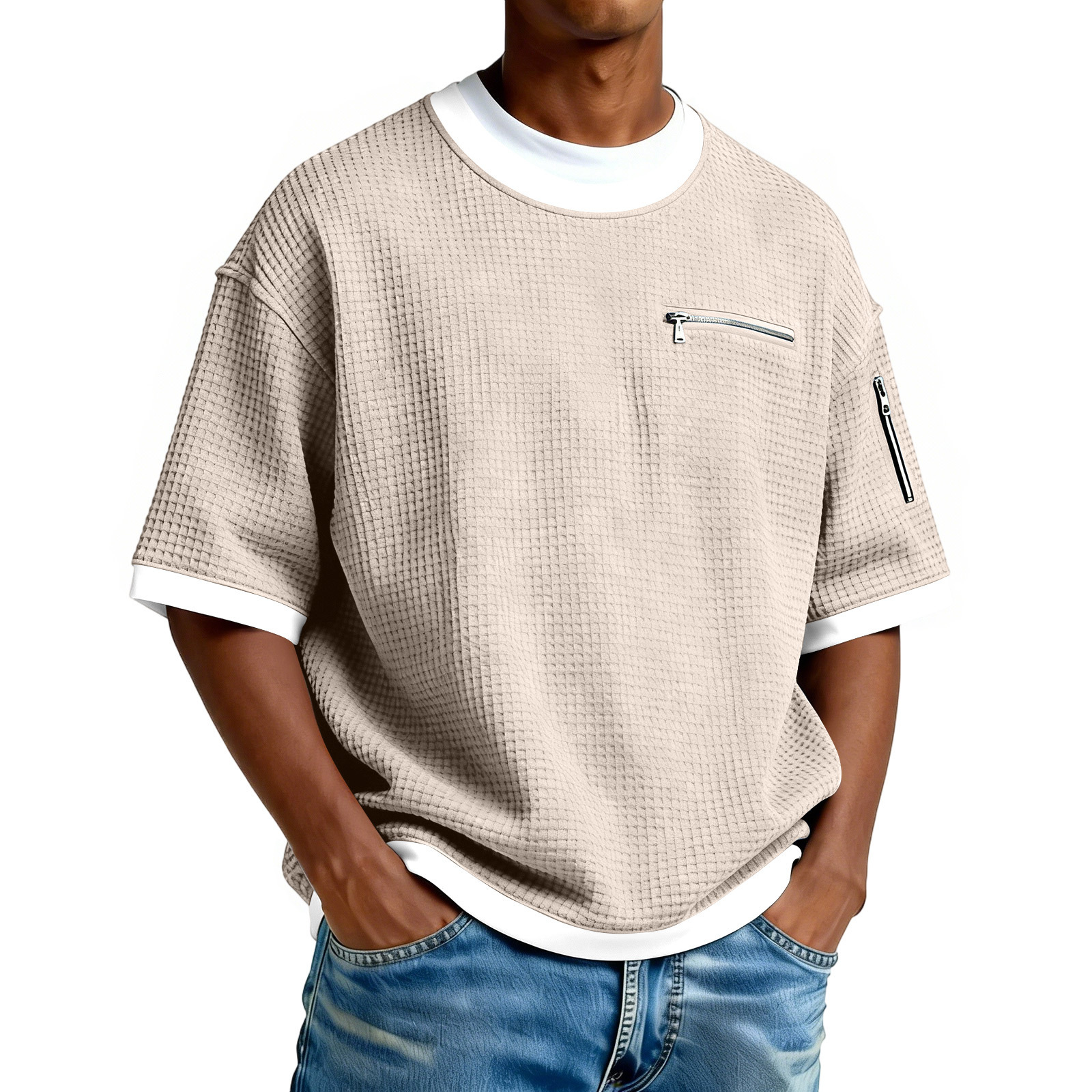 Men's Crew-Neck Contrast-Colored Casual T-Shirt