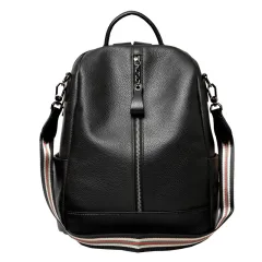 First Layer Cowhide Commuter Large Capacity Korean Style Fashion Backpack - Black - View 1