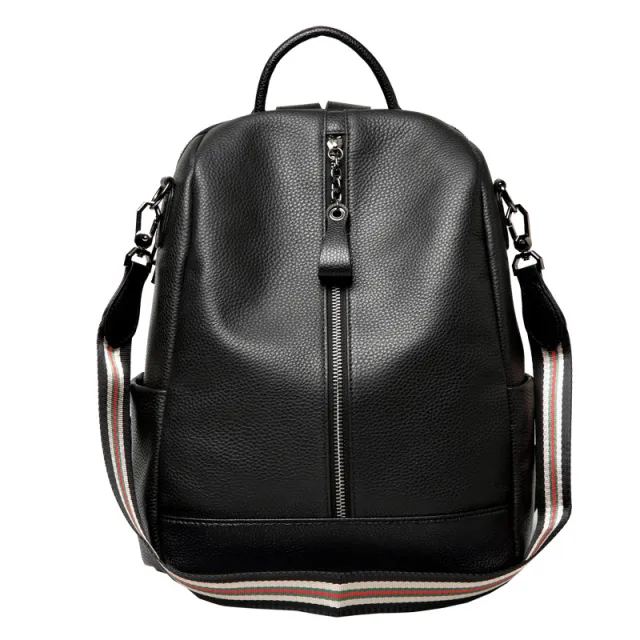 First Layer Cowhide Commuter Large Capacity Korean Style Fashion Backpack Black - Shop at LoveMi