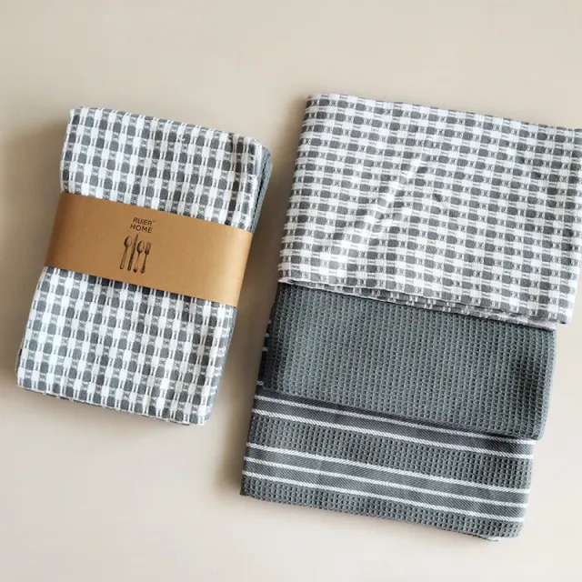 Three Piece Set Of Tea Towels For Home And Kitchen Use Gray - Shop at LoveMi
